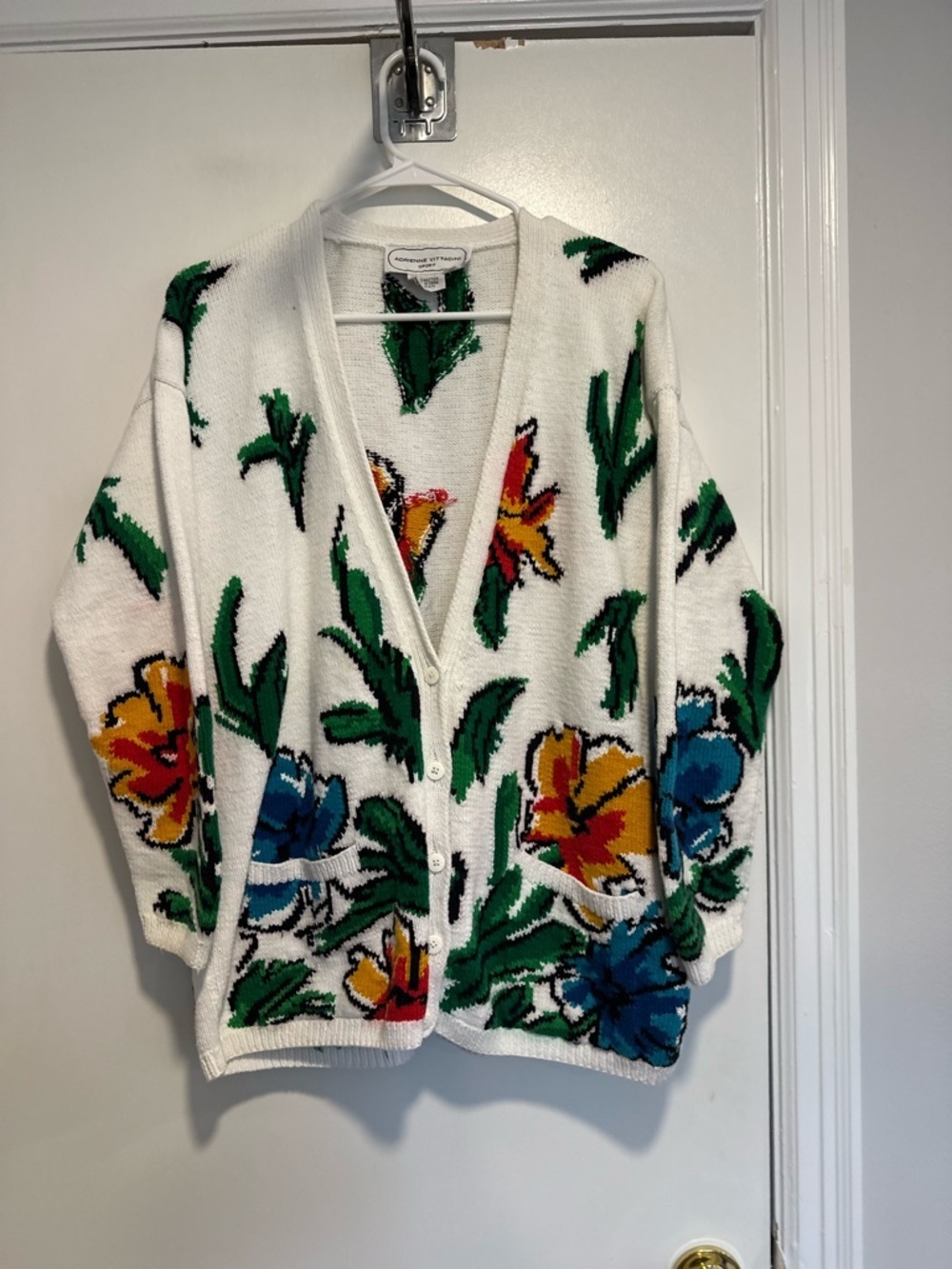VTG Adrienne Vittadini Sport Sz:M cardigan vibrant Cottagecore maximalist floral